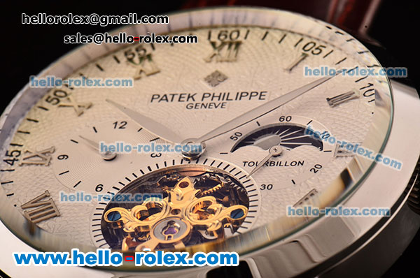 Patek Philippe Grand Complitcations Asia HT1035-Tourbillon Automatic Steel Case with Brown Leather Strap Roman Numeral Markers and White Dial - Click Image to Close